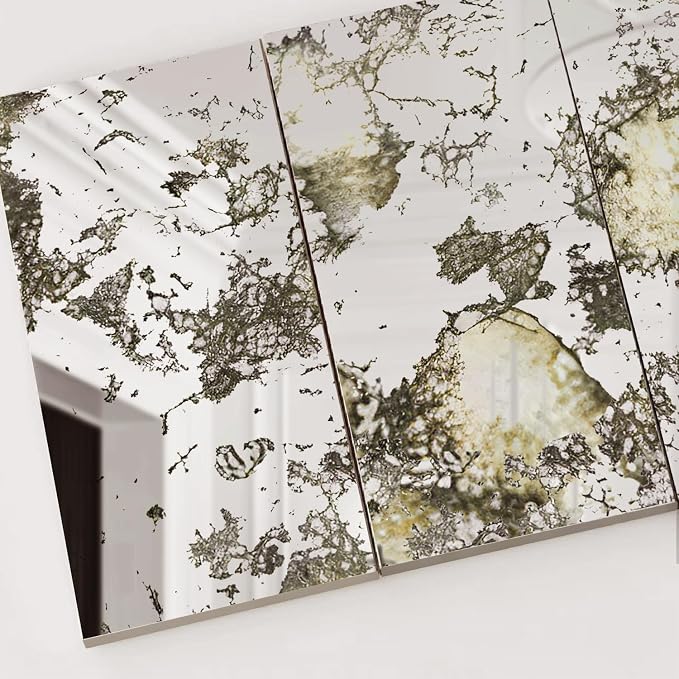 LiveInUrban 21PCS Foxed Silver Vintage Peel and Stick Mirror Effect Home Decor, Humidity Wall Acrylic Panel for Living Room Bedroom Office, 2.9"x5.9" - Image 2