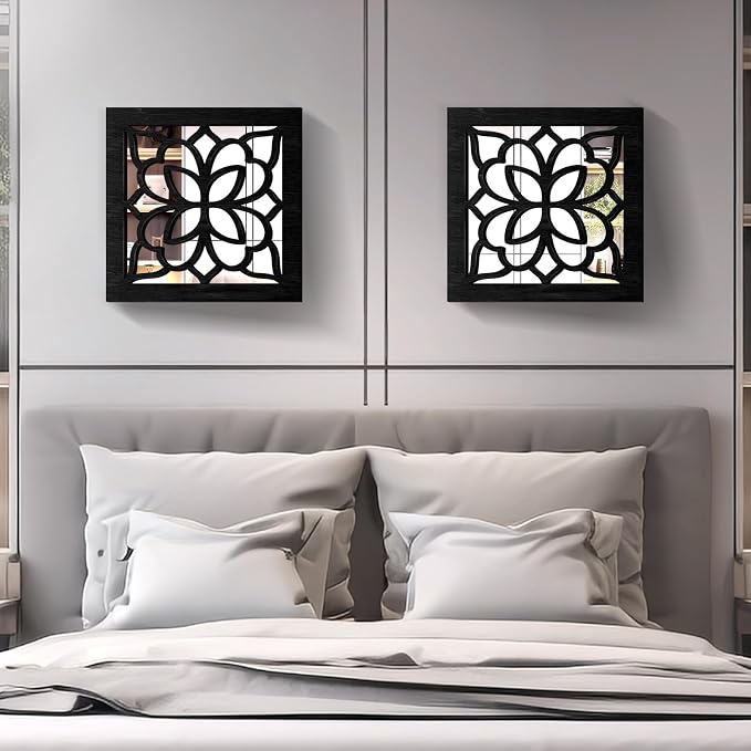2 PCS Square Wall Mirror,Rustic Farmhouse Wall Mirrors,12 inch Small Mirror Art (style2 Black) - Image 4