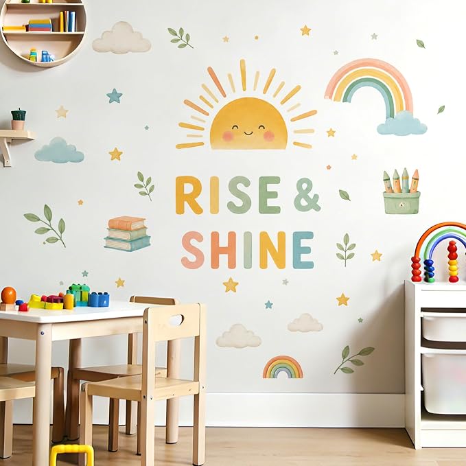 Boho Sun Wall Decal Watercolor Modern Half Sun Wall Decal Sun Rainbow Cloud Wall Stickers Vinyl Sticker for Classroom Playroom Bedroom Wall Decor - Image 4