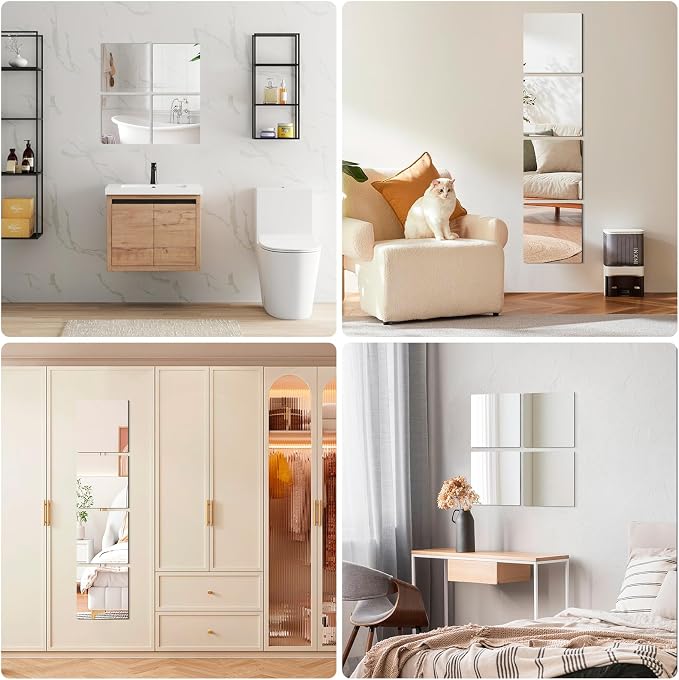 4 Pack Acrylic Mirrors Sheets Self Adhesive 8 x 8 Inch Wall Mirror Tiles - Image 5