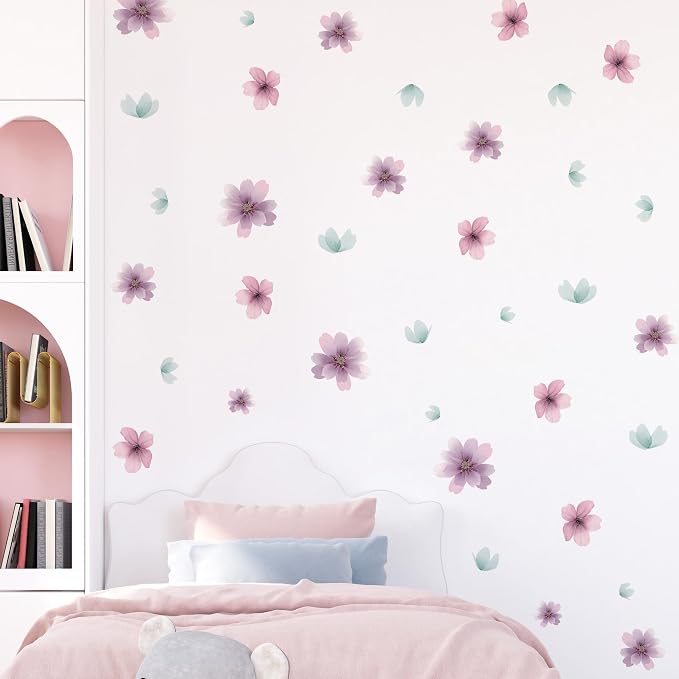 Flower Wall Decals - Peel and Stick Floral Flowers Wall Stickers,Removable Purple Flower Home Decor Art for Kids Living Room, Bedroom, Nursery Decor Wall Corner Decor (Purple Flower Wall Decals) by Unknown