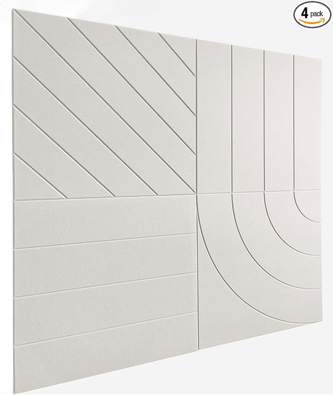21.65" Large Square Acoustic Panels 4-Pack - Sound Absorbing Wall Panels, Noise Reducing Soundproof Decorative Felt Tiles for Home Office, Studio, Living Room - Beige by DesignerManufacturerofInnovativeBulletinBoardSolutionsforHomeOffice