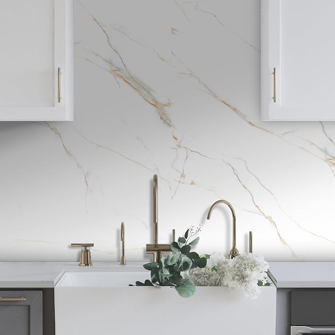 Marble Peel and Stick Waterproof Wall Paneling, 118" x 47" Statuario Gold Matte Finish Self-Adhesive Backsplash Tile Vinyl Wall Panel for Kitchen Bathroom Wall Decor, Covers 38.75 Sq. Ft. - Image 8
