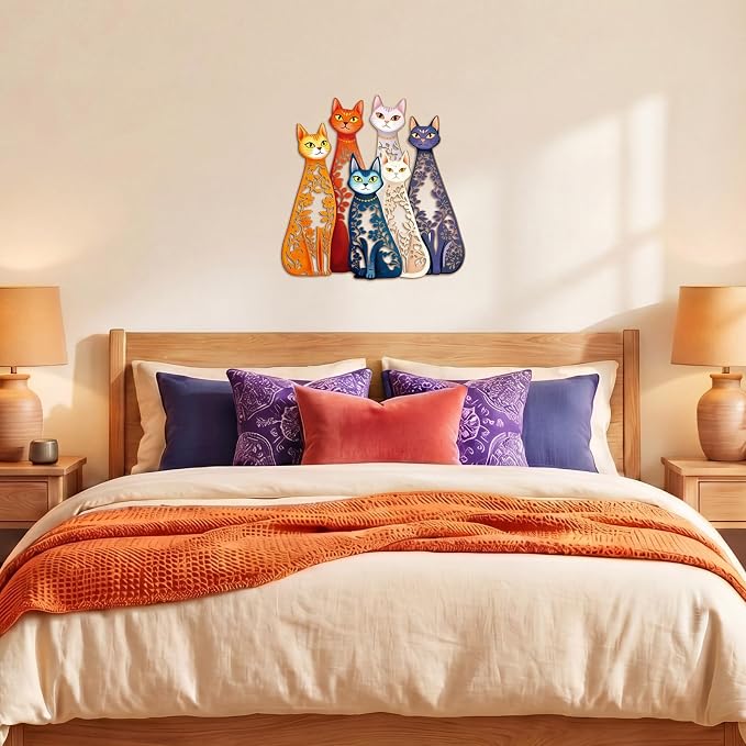 Wesiti 6 Pcs Iron Cat Wall Art, Colorful Mid Century Decor for Cat Lovers | Hollow Sculptures 11.42x11.22in Each, Retro Style for Living Room Bedroom Kitchen Office, Unique Gift for Enthusiasts - Image 6