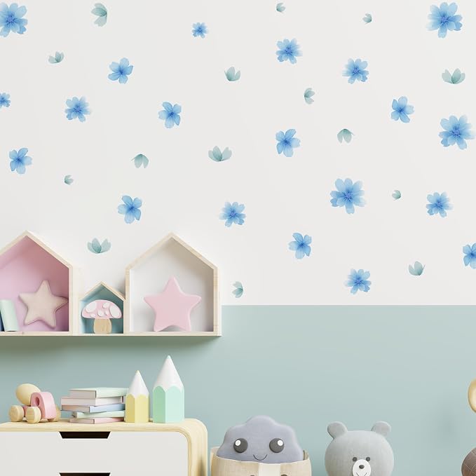 Flower Wall Decals - Peel and Stick Floral Flowers Wall Stickers,Removable Blue Flower Home Decor Art for Kids Living Room, Bedroom, Nursery Decor Wall Corner Decoration (Blue Flower Wall Decals) by Unknown