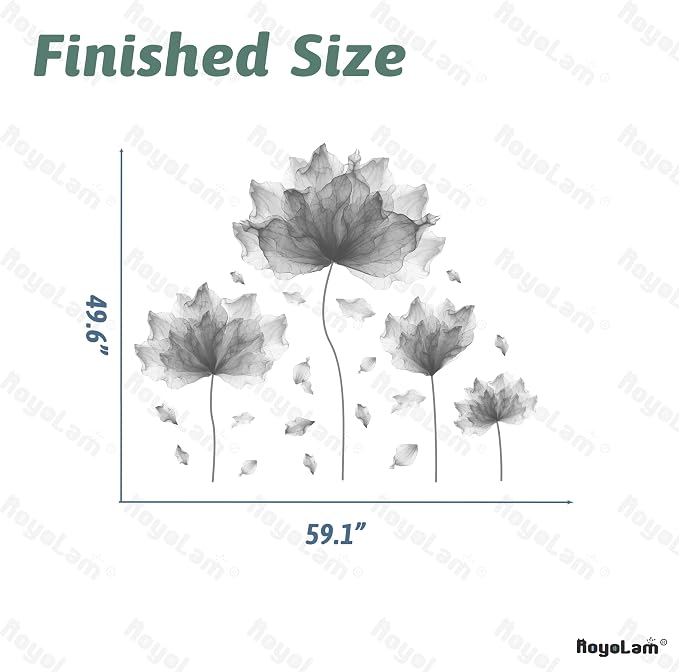 59.1'' x 49.6'' Flower Petal Wall Decal Floral Wall Sticker (Gray) | Removable waterproof peel and stick wall art for nursery, baby room, classroom, living room, bedroom, office and bathroom - Image 5