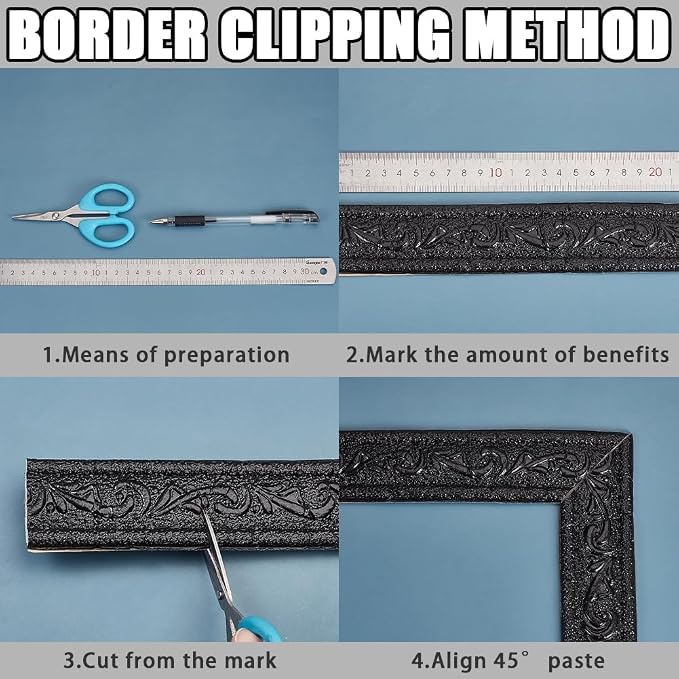 CRASPIRE 90x1.8in Peel Stick Foam Molding Black Baseboard Trim Self Adhesive Crown Flexible Foam Mirror Wallpaper Sticky Border 3D Wall Edging Lines Base for Hotel Home DIY Decoration - Image 6