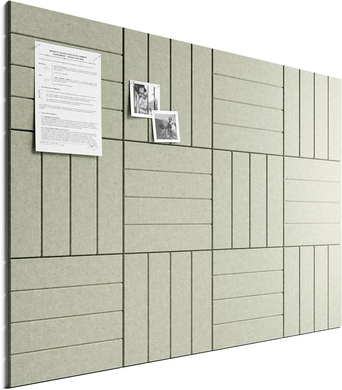 Bumusty 48"x 36" Large Felt Bulletin Board Tiles, Sage | 12-Pack Cork Board Alternative, Wall Decor, 30 Pushpins, 60 Adhesive Tabs, Vision Board, Office, Classroom, Home, Dorm by BUMUSTY