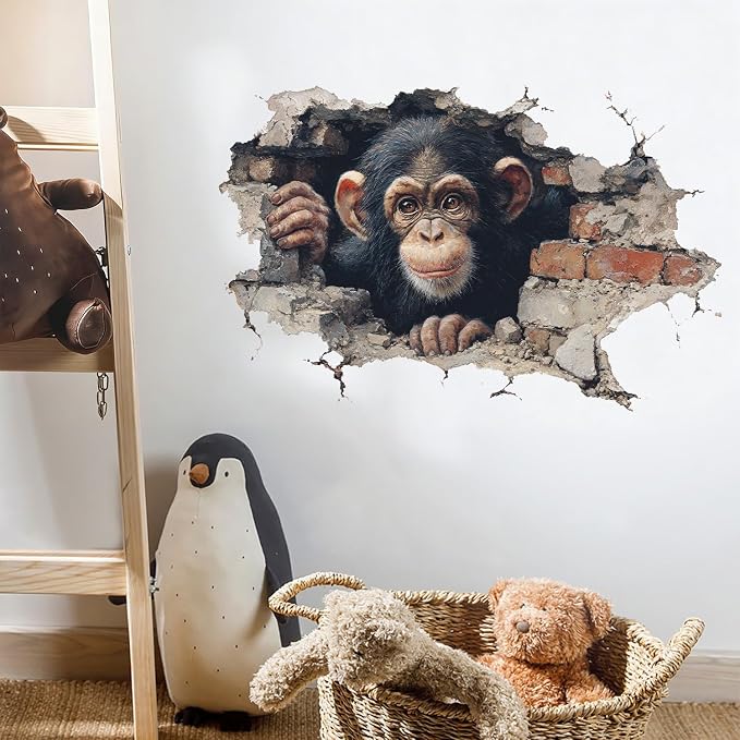 Chimpanzee Wall Decals Stickers, Realistic Animal Wall Art Peel and Stick, Removable Vinyl Wall Decor for Bedroom, Living Room, Office, Home Decoration - Image 8