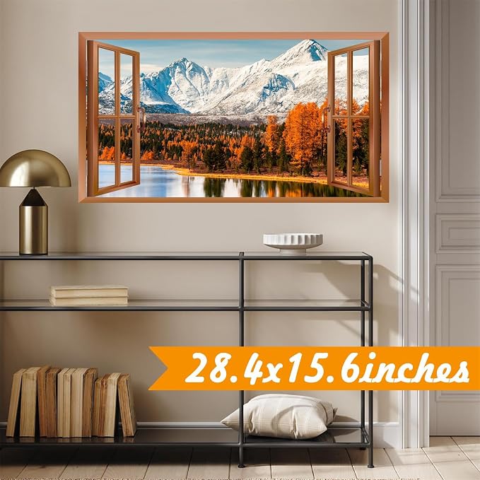 3D Fake Windows Wall Stickers Winter Mountain Lake Wall Stickers Removable Nature Landscape Faux Windows Wall Decals Peel and Stick Forest Wall Art Mural Stickers for Living Room Bedroom Kitchen Decor - Image 9