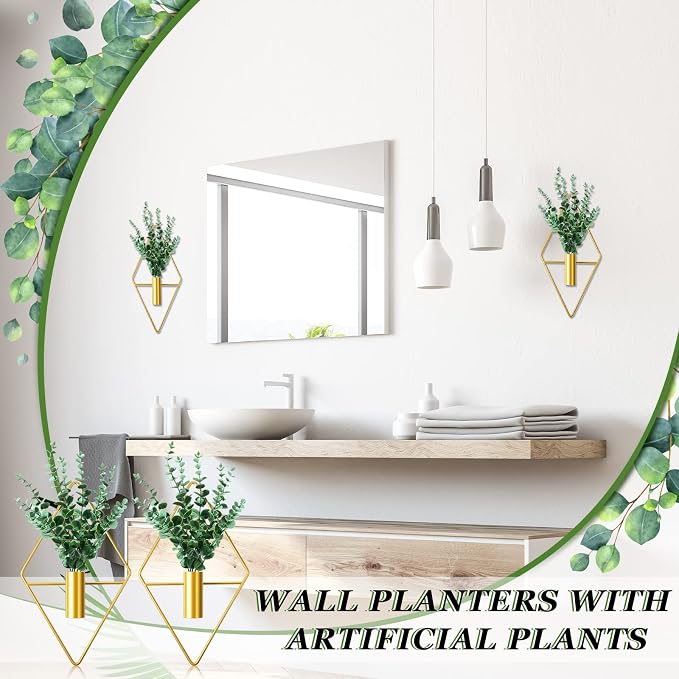 Canlierr 4 Pcs Wall Decor Hanging Planters, Eucalyptus, Gold - Image 4