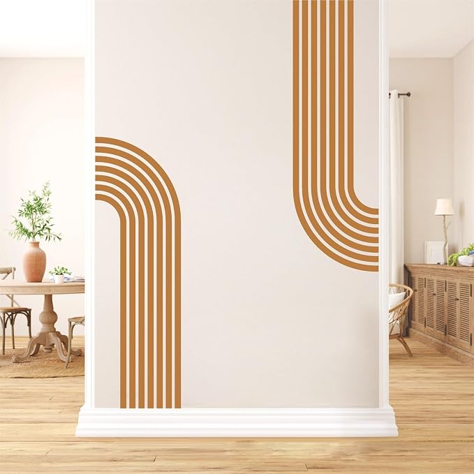 Brown Arch Wall Decals Large Minimalist Modern Wall Stickers Peel and Stick | Half arch line wall stickers, geometric decal, removable, vinyl wall art mural, self adhesive, for living room bedroom office - Image 6