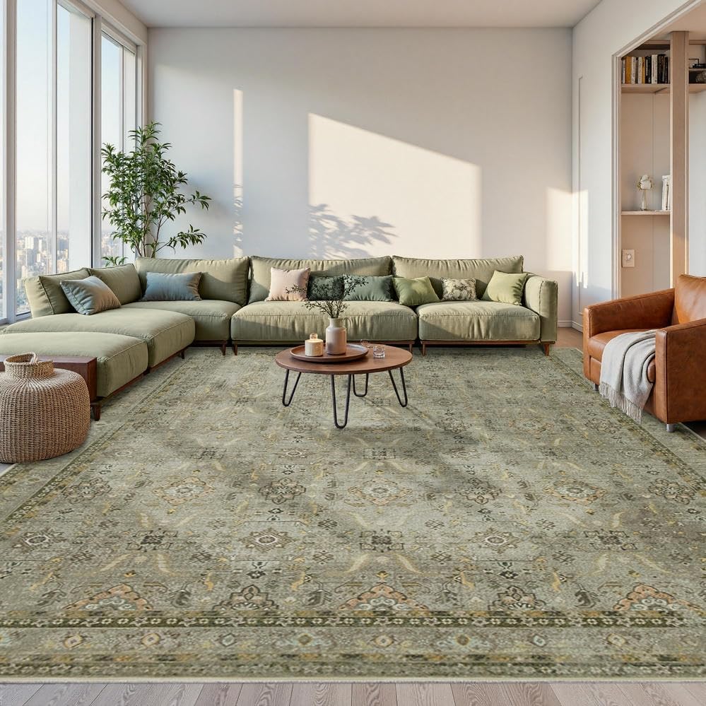 Rugxara 10x14 Area Rugs for Living Room Large Washable Rug, Olive Green - Image 2