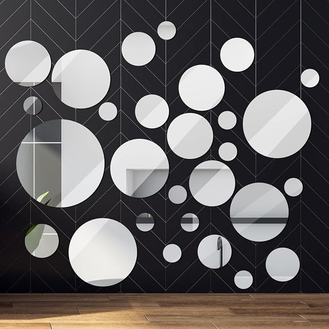 Jetec 28 Pcs 28 Pcs Round Glass Mirror Tiles for Wall - Image 5
