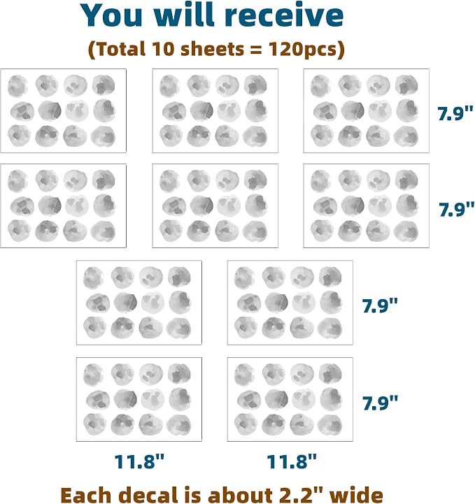 120pcs 2.2'' Gray Polka Dots Wall Decal Watercolor Wall Sticker | Removable, waterproof, vinyl peel and stick wall art for nursery, baby room, classroom, preschool, living room, and playroom - Image 4