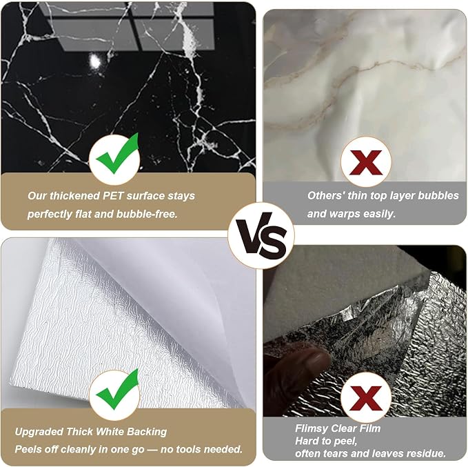 10Pcs Black Marble Wall Panels 23.6"X11.8" PVC Waterproof Tiles Peel and Stick Wall Panels Self Adhesive Backsplash Tiles for Kitchen Living Rooms TV Walls Bathroom Rv Camper Van (Not Real Tile) - Image 6