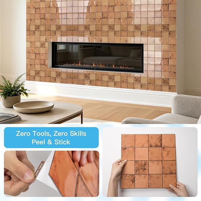 Art3d Grid Design Peel and Stick Backsplash, 10-Pack, Terracotta | 12 x 12 Inch, Enhanced Thickness, Superior Adhesion, Moisture Resistant, Long-Lasting, Minimalist Look, for Kitchen Decor - Image 8