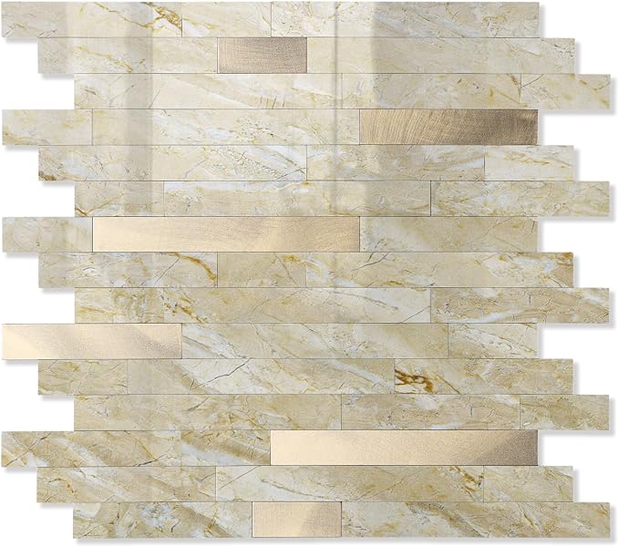Yipscazo 2026 New Upgrade Peel and Stick Backsplash, Stick on Backsplash Tiles for Kitchen, Bathroom, Fireplace (10 Sheets, Polished Beige Yellow) by Yipscazo