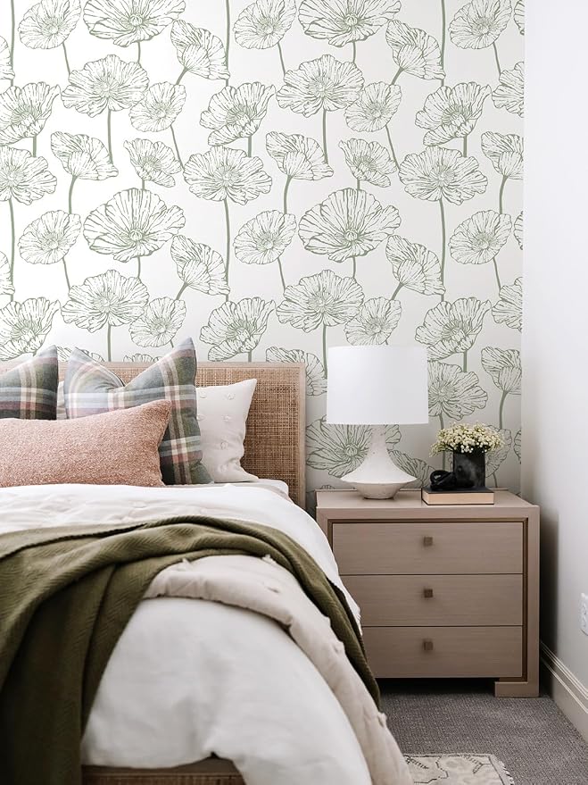 Orainege Floral Peel and Stick Wallpaper Green and White Wallpaper | 17.3inx196.8in Self Adhesive Contact Paper Decorative Wall Paper for Bedroom Bathroom Cabinets Decor Vinyl Removable - Image 2