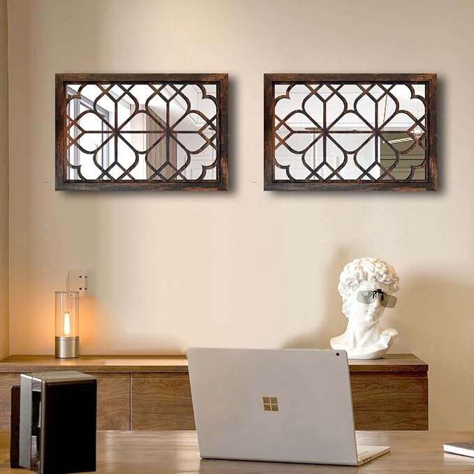 Wocred Set of 2 Rectangular Wall Mirror,Gorgeous Rustic Farmhouse Accent Mirror,Caramel Color Entry Mirror for Bathroom Renovation,Bedrooms,Living Rooms and More(11”x15”) - Image 2