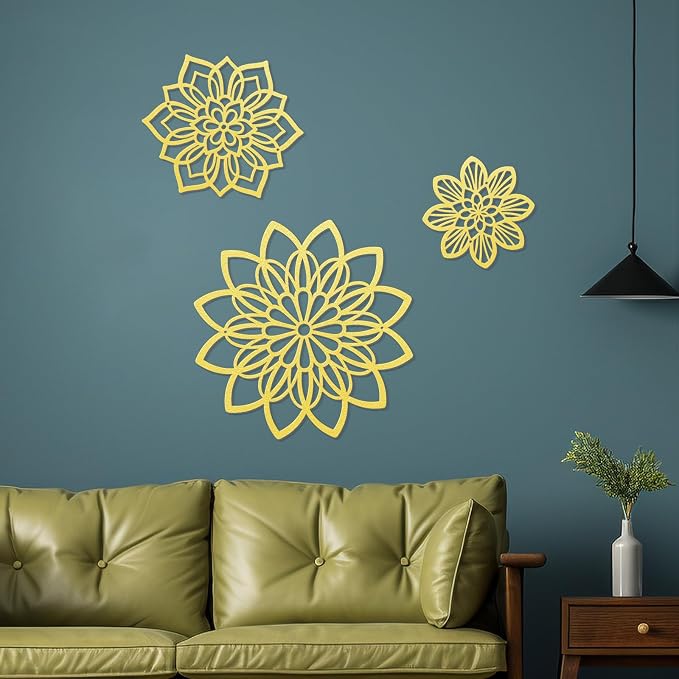 Zzbakress 3 Pcs Metal Flowers Wall Art Bathroom Wall Decor (Gold Elegant) | Farmhouse Flower Bathroom Decor Wall Decorations For Bathroom, Living Room, Office, Kitchen, Hallway And Outdoor - Image 2