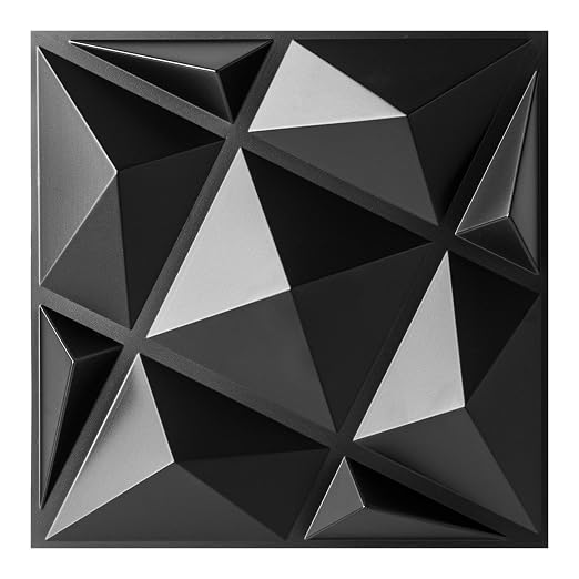 Art3dwallpanels 20 Pack 3D Wall Panels for Interior Wall Decor, 12''x12'' White Accent Diamond Panels for Gaming Room Bedroom TV Background, Black by Art3dwallpanels