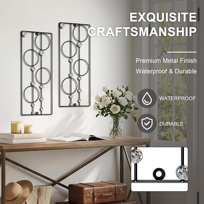 ZEXUIRU 2 Pcs. Abstract Metal Art for Wall Decor Living Room Bedroom Bathroom Office Metal Bling Modern Geometric Hanging Vertical Small Iron Sculpture Plaque Pack -Black 24in - Image 5