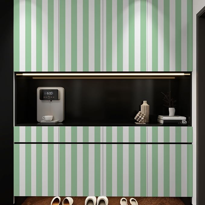 Green and White Striped Wallpaper Peel and Stick Wallpaper Self-Adhesive Removable Waterproof Wall Paper for Walls Modern Vinyl Film 17.3”x1200” - Image 9