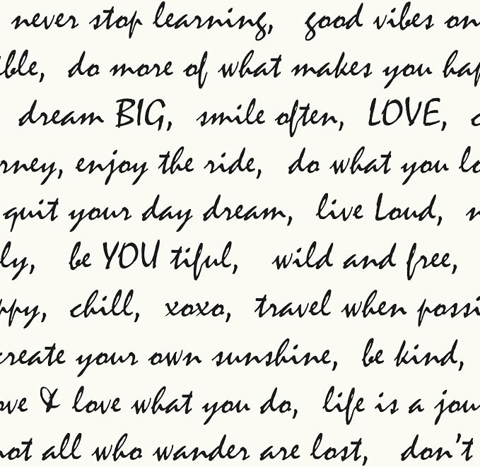RoomMates Black Dream Big Script Peel and Stick Wallpaper, 20.5 in x 16.5 ft Roll, Vinyl, Removable, For Smooth Surfaces by RoomMates