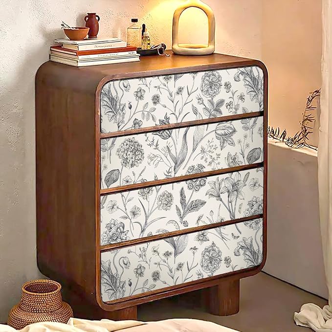Beige and Black Floral Peel and Stick Wallpaper Floral 17in x 197in | Botanical Wallpaper Vintage Contact Paper Black Flower Removable Wall Paper for Bathroom Bedroom Boho Self Adhesive Vinyl - Image 4