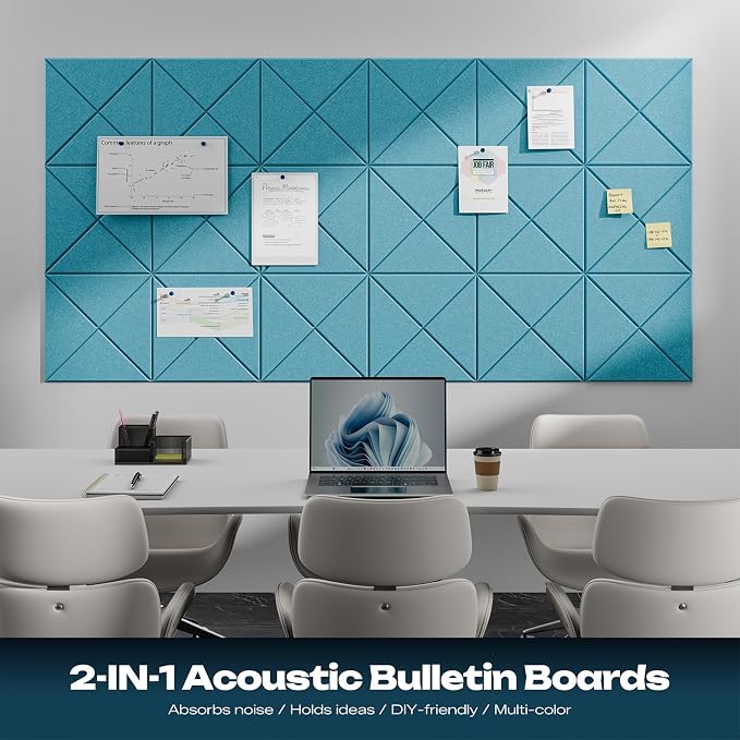 Sonicism 12 Pack X-Lined Acoustic Panels with Self-Adhesive, 12"X 12"X 0.4" Sound Proof Foam Panels, Decorative Soundproof Wall Panels, Sound Absorbing Tile for Home & Offices, Light Blue - Image 4