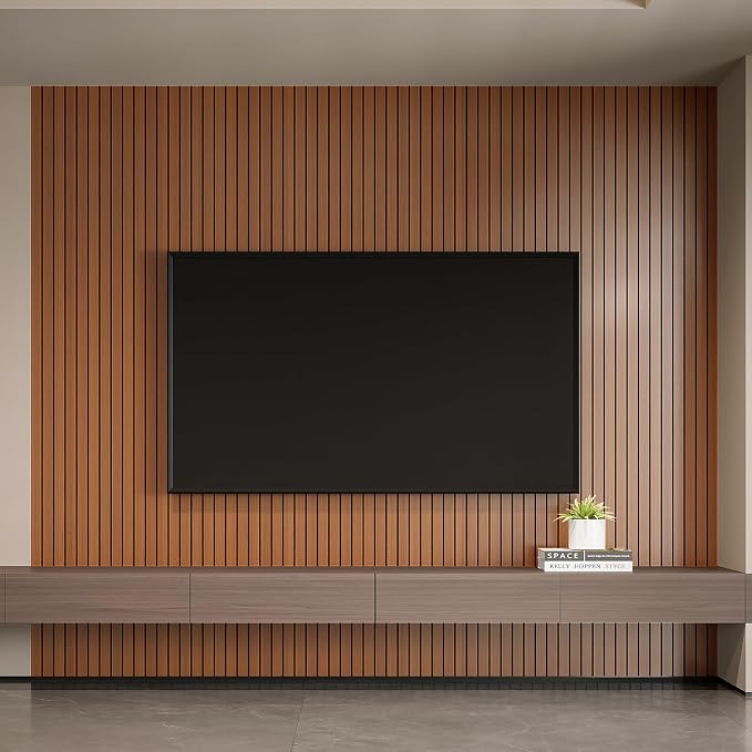 YLL YLL PVC Slat Wall Panel Peel and Stick 236"x 15.7" Faux Walnut Wood Grain Slat Panel Self-Adhesive Wallpaper Soundproof 3D Wall Panels - Image 4