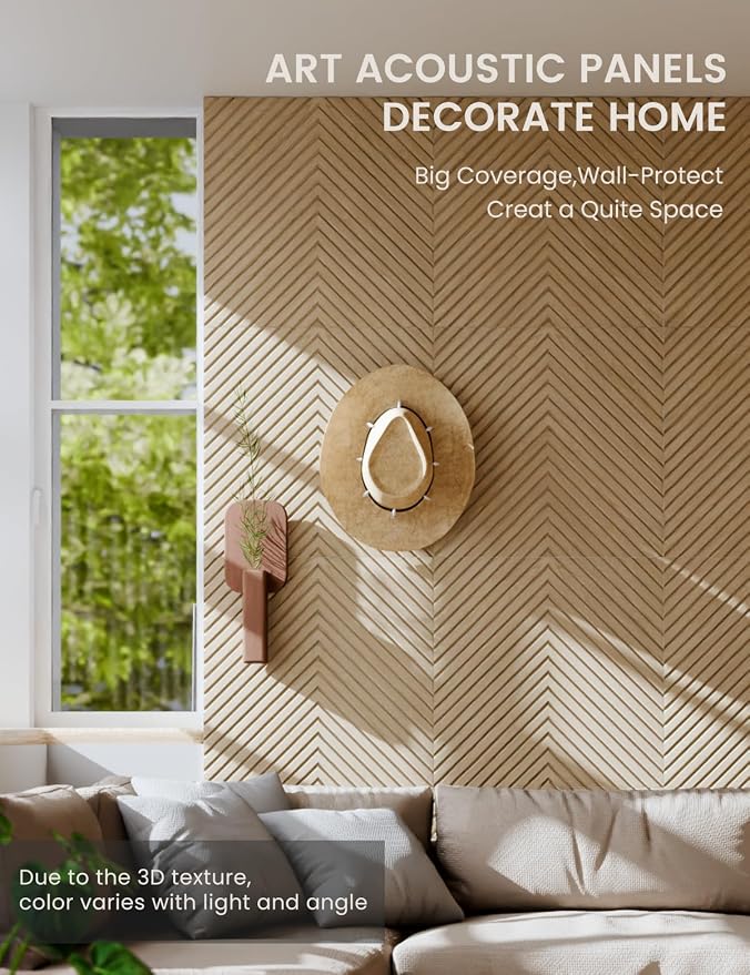 Fluxynara 6-Pack Large Felt Bulletin Board, Natural Oak Pyramid | 70.87" x 47.24" Cork Board Alternative, Acoustic Wall Panels with 60 Adhesive Tabs for Recording Studios and Home Offices - Image 4
