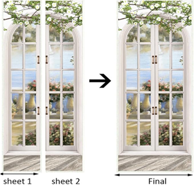 artfanke 3D Peel and Stick Door Sticker 30.3"x78.7"- European Style Arch Pastoral Door Murals Wallpaper Self-Adhesive Wall Decal for Bedroom Decor(2 Sheets/Set) - Image 8