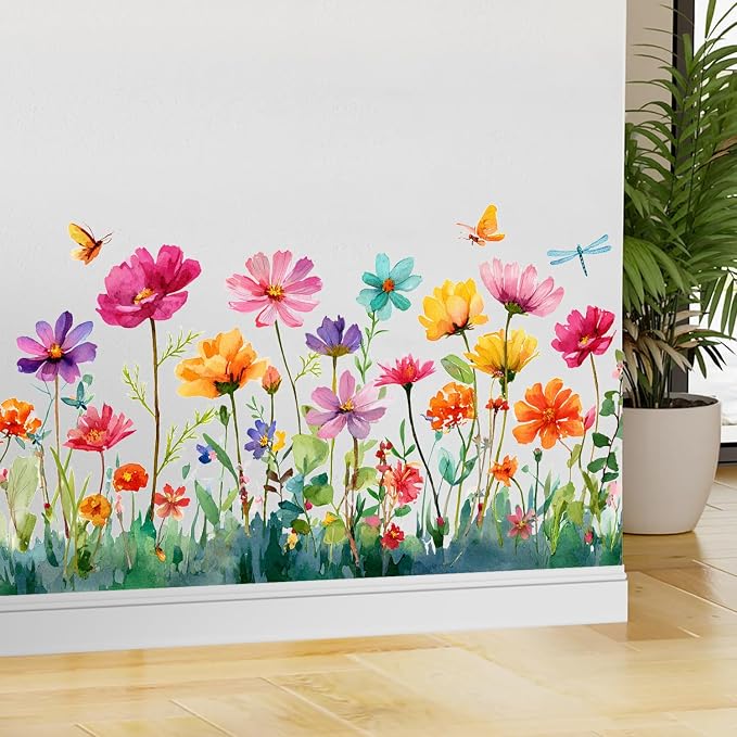 Floral Wall Decals Stickers, Watercolor Flower Botanical Wall Art Peel and Stick, Removable Vinyl Wall Decor for Bedroom, Living Room, Office, Home Decoration - Image 8