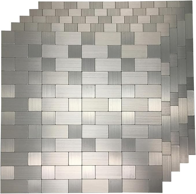 Art3d 10-Pack Metal Peel and Stick Backsplash Tile, Silver Aluminium | 12" x 12", Stainless Steel, Self Adhesive, Anti-Corrosion, Waterproof, Lightweight, Ideal for Kitchens, Bathrooms by Art3d