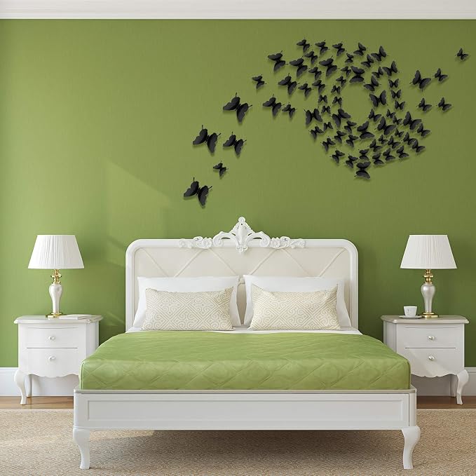 BBTO 48 Pcs 3D Butterfly Mirror Wall Decor,Black | Butterfly Stickers,3 Sizes,for Birthday Party Cake,Room Nursery Bathroom Wall Decor,Removable Peel Stick,Reflective - Image 6