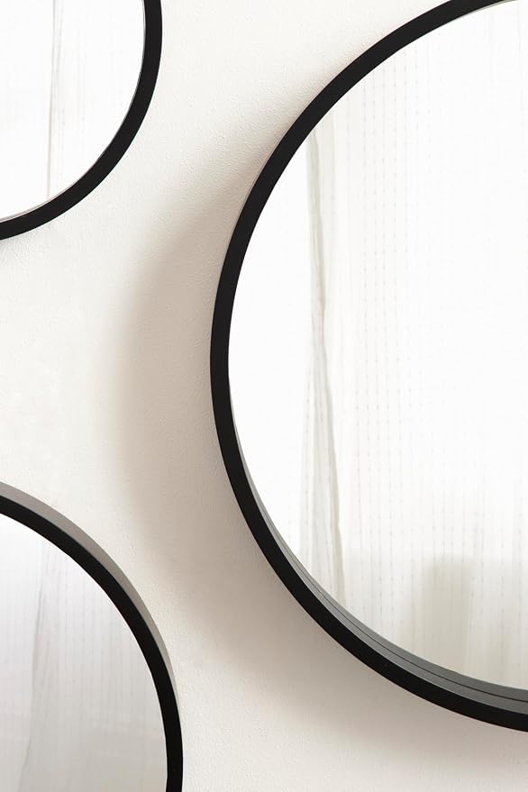 Kate and Laurel Travis Modern Round Wall Mirror Set; Set of 3; Varying Sizes; Black; Decorative Three-Piece Circle Mirror Set for Use as Bathroom Mirror Decor or Gallery Wall Mirrors - Image 6