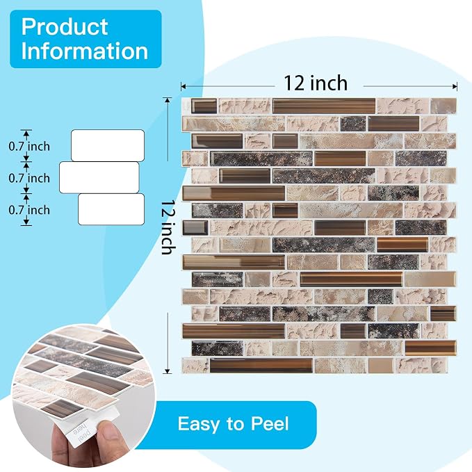 Art3d Linear Design Tile Peel and Stick Backsplash, 10-Sheet, Sandstone | 12 x 12 Inch, Enhanced Thickness, Warp Resistant, Strong Adhesion, Sturdy, for Kitchen, Bedroom, Ideal for Home Improvement - Image 6