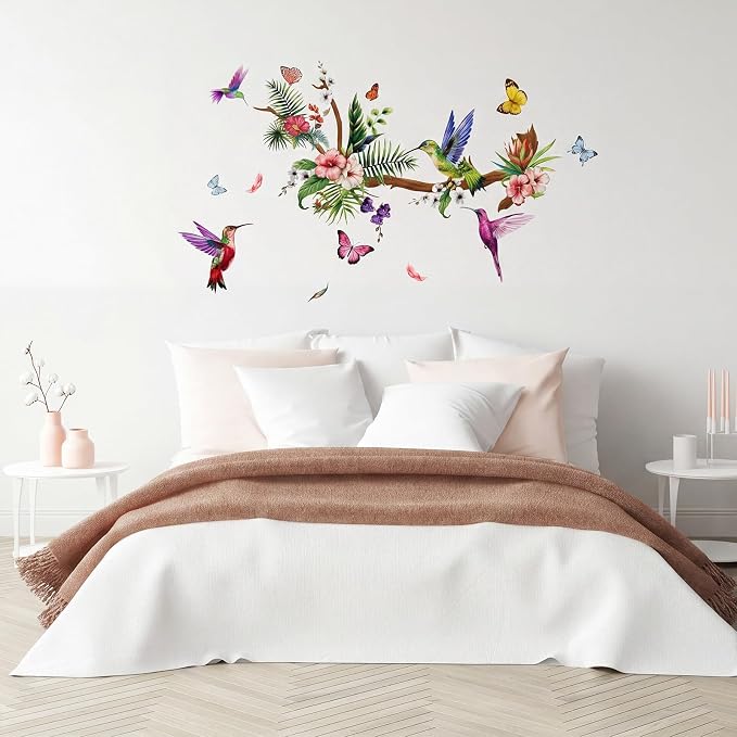 3 Sheets Hummingbirds Wall Decals Peel, Vinyl Stickers Murals for Window | Wall Decors Clings, Botanical Birds Tree Branch Flower Butterfly Design, Removable, For Bedroom Barhtoom Living Room Nursery - Image 7