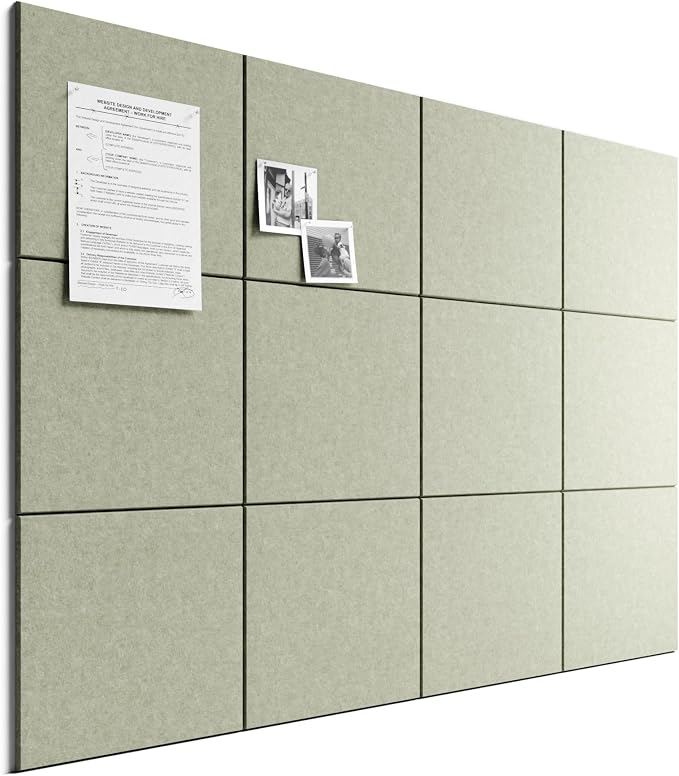 Bumusty 48"x 36" Large Felt Bulletin Board Tiles, Sage | 12-Pack Cork Board Alternative, Wall Decor, 30 Pushpins, 60 Adhesive Tabs, Vision Board, Office, Classroom, Home, Dorm by BUMUSTY