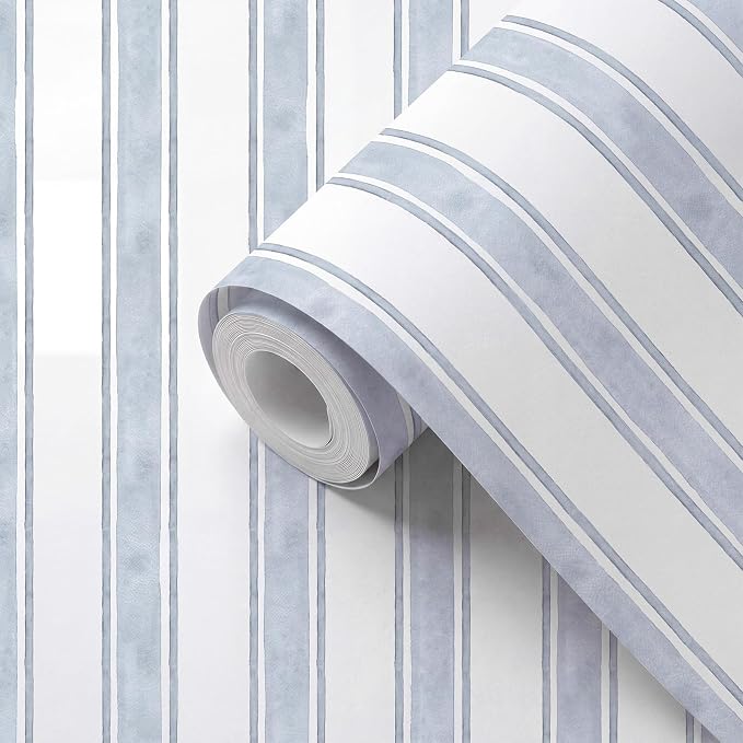 Affrolling Striped Peel and Stick Wallpaper 15.75"x118.11",Light Blue | Watercolor Self Adhesive Contact Paper, Removable for Bedroom Cabinet Furniture, Cute Decor for Nursery Craft Room DIY - Image 2