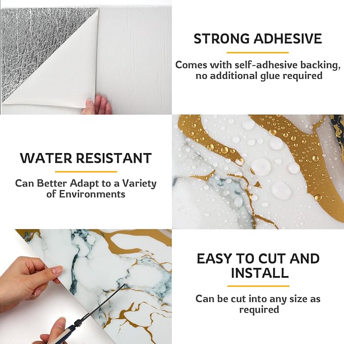 Marble-Effect Peel and Stick Backsplash, 30 Sheets PVC Wall Panels, Self-Adhesive Waterproof for Kitchen, Bathroom, 11.8" x 11.8" - Image 7