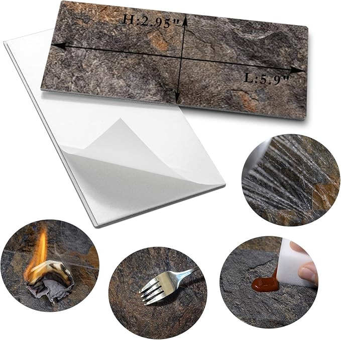 AULIGET 4 Pieces Peel and Stick Backsplash Wall Tile, 3" x 6" Rustic Slate PVC Stone Stick on Tiles - Image 5