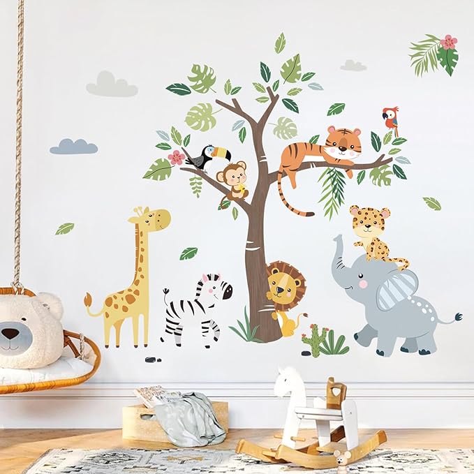 decalmile Jungle Animals Tree Elephant Wall Decals Stickers Nursery Decor - Image 3
