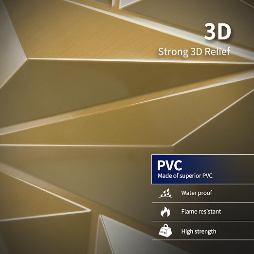 Art3dwallpanels 33 Pack 3D Wall Panel Diamond for Interior Wall Décor, PVC Textured Wall Panels, 12''x12'' Cover 32.Sq.Ft. Golden - Image 8