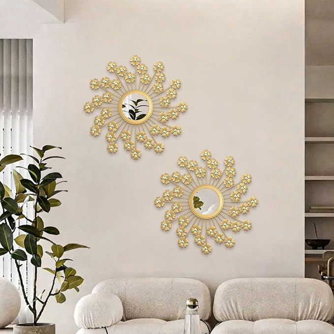 2 Pack Metal Mirrors for Wall Boho Sunburst Wall Mirror Home Decor Modern Decorative Wall Art for Bedroom Living Room Entryway - Image 2