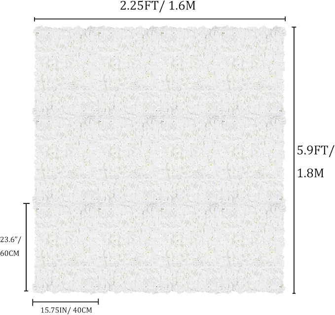 BLOSMON Hydrangea Flower Wall Panel - 12 Pcs White 24 x 16 Inch Backdrop | Floral Wall for Wedding Party Baby Bridal Shower Decor - Hanging Fake Silk Flower Backdrop Decoration - Image 2