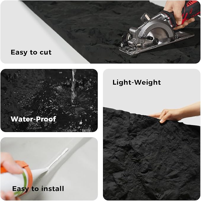Faux Stone Wall Panel 43.3''x23.6'', Mountain Rock Design, Black | 4 Pack PU Stone Wall Panel for Interior Wall Decor, Bedroom, Living Room, Office - Image 4