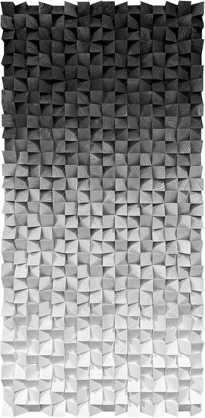 LIUZEYUE Faceted Monochrome Mosaic, Modern Wood Wall Sculpture | large office wall decor; graphite gray gradient, organic wood grain; executive office statement wall; 27.6 x 55.1 in - Image 2